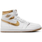 Resim Nike Air Jordan 1 Mid Retro Unisex Sneaker Hakiki Deri Bilekli Spor Ayakkabı Beyaz-gold 