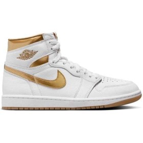 Resim Nike Air Jordan 1 Mid Retro Unisex Sneaker Hakiki Deri Bilekli Spor Ayakkabı Beyaz-gold 