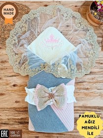 Resim Triko Örgü Kışlık Bebek Kundağı & Bebek Battaniyesi - Pamuklu Yenidoğan Hastane Çıkışı & Hediyelik Somon 