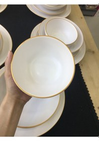 Resim Keramika Mat Beyaz El Dekor Altın 24 Parça 6 Kişilik Yemek Takımı 