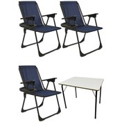 Resim Natura 3 Adet Kamp Sandalyesi Oval Bardaklık Lacivert + MDF Masa Lacivert 