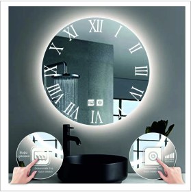 Resim Dnr-MirrorDnr-Mirror 80 cm Beyaz Ledli Tasarım Kumlamalı Dokunmatik Tuşlu Buğu Önleyicili Banyo Aynası Makyaj Aynası 