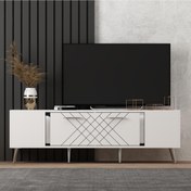 Resim Lazer Desenli 150 cm Detas Tv Ünitesi Beyaz - Gümüş Demonte Decor