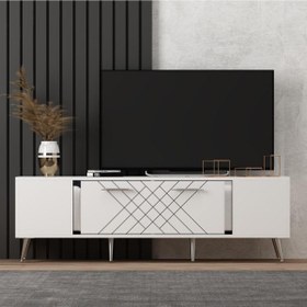 Resim Lazer Desenli 150 cm Detas Tv Ünitesi Beyaz - Gümüş 