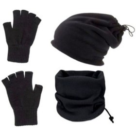 Resim Alfa Polar Bere Ve Boyunluk + Yün Eldiven 3'lü Set Polar Bere Ve Boyunluk + Yün Siyah 