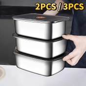 Resim Kilitli Kapaklı Paslanmaz Çelik Öğle Yemeği Kutusu 1200ml, 2/3 adet Sızdırmaz Gıda Kapları, Yemek Hazırlığı, Ofis Öğle Yemeği, Spor Diyeti, Kamp Gezileri için Bento - Kompakt Yığın Tasarımı 