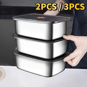 Resim Kilitli Kapaklı Paslanmaz Çelik Öğle Yemeği Kutusu 1200ml, 2/3 adet Sızdırmaz Gıda Kapları, Yemek Hazırlığı, Ofis Öğle Yemeği, Spor Diyeti, Kamp Gezileri için Bento - Kompakt Yığın Tasarımı 
