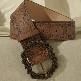 Resim 1 Adet Kadın Vintage Bohemian Kabartmalı Kemer - PU Deri Çiçek ve Süslemeli Tasarım, Metal Tokalı, Kot Pantolonlar, Elbiseler, Günlük ve Resmi Etkinlikler İçin Çok Yönlü 