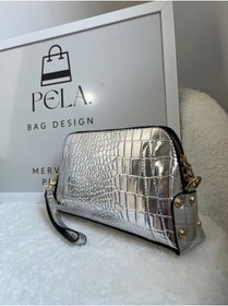 Resim PelA bagdesign Çapraz Askılı Kroko Desen Kadın Clutch Çanta Gümüş 