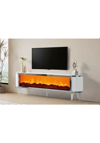 Resim Bera Marmo - Gümüş Şömineli Ceylan Tv Sehpası Beyaz - Gümüş 
