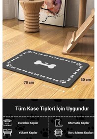 Resim Matgo Pati Süper Mood Deri Kemik Çerçeveli Gri Beslenme Matı Kaymaz Su Geçirmez Kedi Köpek Mama Paspası 