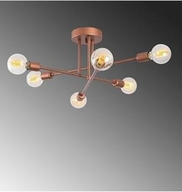 Resim Lambadar Altılı Akrobat Çapraz Model Plafonyer Tavana Monte Ahtapot Avize Bakırr Tek Ebat 30 X 60 3598-6Bakircapraz 
