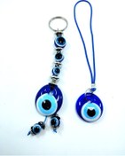 Resim Ennea Art Nazar Boncuk Anahtarlık Araba Dikiz Ayna Süsü El Yapımı Cam Hediyelik Set 