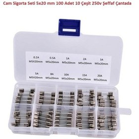 Resim Cam Sigorta Seti 5x20 Mm 100 Adet 10 Çeşit 250v Şeffaf Çantada 