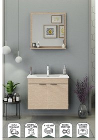 Resim Biani Fix Arya 75 Cm Banyo Dolabı,Seramik Lavabolu, Aynalı,Lavabo Dahil,Mdf,Aybe Bej 