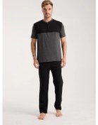 Resim Giyim Erkek Antrasit Düğmeli Yaka Kısa Kol Pijama Takımı Antrasit 