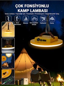 Resim D83-1 Şarjlı Manyetik Kamp Lambası Powerbank Özellikli Led Işık Taşınabilir Çadır Aydınlatma Siyah 