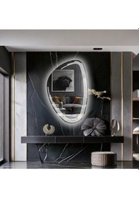 Resim Fractura Asimetrik Led'li Kumlamalı Lavabo & Banyo Aynası Dokunmatik Sensörlü 80 X 50 Cm Beyaz 