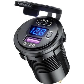 Resim Araç Usb Şarj Cihazı, Pd+qc3.0 Hızlı Şarj, Voltaj Göstergeli, Mavi Işık, 12-24v, 30w-18w 