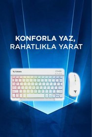 Resim Torima Kablosuz Klavye Mouse Seti Rgb Işıklı Şarj Edilebilir TMK09 Beyaz 