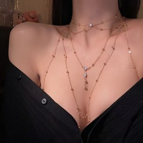 Resim 2 Adet Vücut Zinciri + Kolye, Kadınlar İçin Taşlı Tasarımıyla Seksi ve Şehvetli 3D Arka Zincir - Hafif Lüks Niche Tarzı Çağdaş Çanta Aksesuar, Kadınlar için seksi takılar,Kadınlar için kolye, Gece Kulübü Giysisi,Parti Aksesuarları,Yüksek kaliteli taşlar,Şık işçilik,Moda Tutkunları 