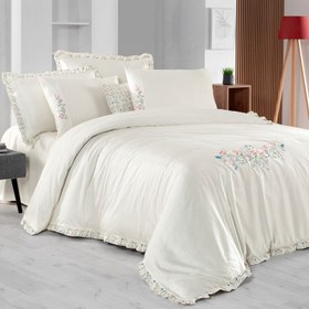 Resim Sarev Nitra Saten Çift Kişilik Ekru Nevresim Takımı 200x220cm 