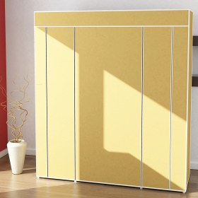 Resim Pormet Bez Dolap Metal Profilli 12 Raf + Askılıklı Portatif Pratik Bez Kumaş Gardırop Dolap BEJ 