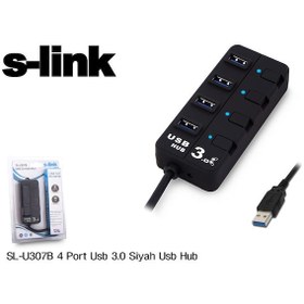 Resim S Link Sl U307B 4 Port Usb 3.0 Siyah Usb Hub 