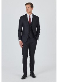 Resim İmza Düz Filafil Mono Yaka Tam Astar Yelekli 6 Drop Slim Fit Takım Elbise 1001250171 Koyu Antrasit 