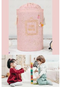 Resim Onikiden Bebek Odası Oyuncak Sepeti, Yuvarlak Torbalı Çocuk Oyuncak & Kirli Çamaşır Sepeti Pembe 