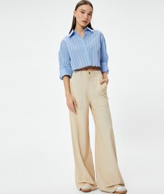 Resim Koton Bol Paça Keten Pantolon Cepli Standart Bel Bej 4sal40065ıw Ekru 