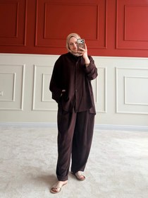 Resim KETEN ŞALVAR TAKIM - Kahverengi / 2 