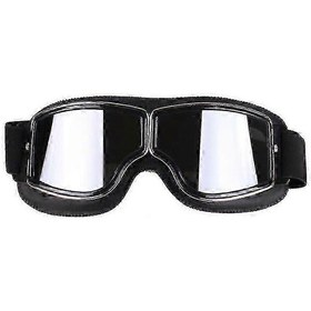 Resim Retro Stil Harley Motosiklet Gözlükleri, Açık Hava Rüzgar Geçirmez Sürüş Off-road Gözlükleri Siyah Gümüş 