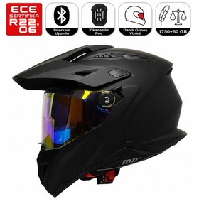 Resim Motosiklet Cross Kask Güneş Vizörlü Enduro Full Face Touring Motorcu Kaskı Raven Çok Renkli 