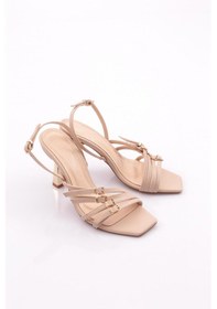 Resim Dgn 11000 Kadın Üstü Kemer Detayli Topuklu Abiye Ayakkabi Bej 