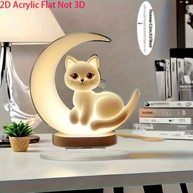 Resim 2D Düz, Büyüleyici Boho Tarzı 2D Akrilik Kedi Heykeli ve Sıcak Beyaz Işık Tabanı - Ev & Ofis İçin Eğlenceli Hayvan Masa Dekoru, Sevgililer Günü & Anneler Günü İçin Mükemmel, Minimalist Çağdaş Tasarım, Kompakt Masa Lambası, Aydınlatmalı Heykel, Modern Masa Aksesuarı 