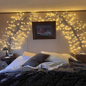 Resim 1 Adet 96 LED İhlamur Dalı Işıkları, USB ile Çalışan Esnek İhlamur Ağacı Işığı 8 Modlu, Duvar, Yatak Odası, Oturma Odası ve Parti Süslemeleri için Uygun 