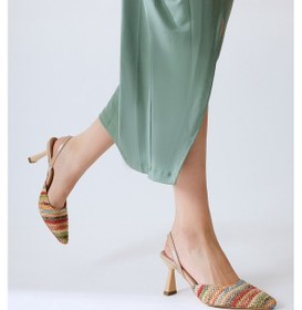 Resim Maddy Çok Renkli Örgü Detaylı Sivri Burunlu Topuklu Sandalet 001 