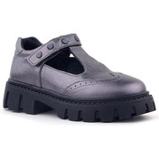 Resim Rakerplus Hakiki Deri Platin Metal Detaylı Cırtlı Kız Çocuk Okul Ayakkabı Platin 