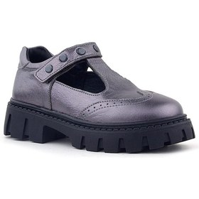 Resim Rakerplus Hakiki Deri Platin Metal Detaylı Cırtlı Kız Çocuk Okul Ayakkabı Platin 