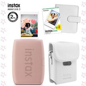 Resim Fujifilm Instax Mini Link 3 Pembe Akıllı Telefon Yazıcısı Beyaz Çanta Deri Albüm ve 20'li Mini Film 