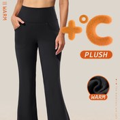 Resim Kadınlar için Rahat Polar Astarlı Yüksek Bel Yoga Pantolonları - Şekillendirici, Kalça Kaldırıcı, Cepli Flare Tayt, Sonbahar/Kış için Mükemmel, Zarif Tarz, Sonbahar/Kış 