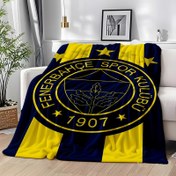 Resim 1 Adet Fenerbahçe Spor 1907 Resmi Logo Peluş Battaniye - Lacivert & Sarı Tasarım, Yumuşak Flanel Tüm Mevsimler İçin Koltuk, Yatak ve Seyahat Kullanımı - Taraftarlar, Destekçilere Hediye, Ev Dekoru 