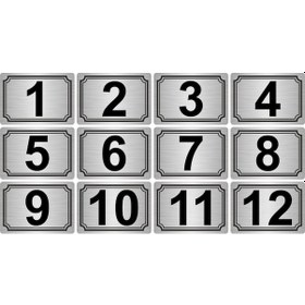 Resim 5x7cm Metal Yapışkanlı Numara (1..12) 12 adet Gümüş Renk Metal 