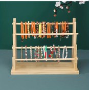 Resim Dashanshop 4 Katlı Sarı Ahşap Mücevher Organizatörü - Doğal Çam Masüstü Takı Saklama Standı 