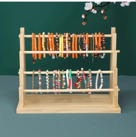 Resim Dashanshop 4 Katlı Sarı Ahşap Mücevher Organizatörü - Doğal Çam Masüstü Takı Saklama Standı 