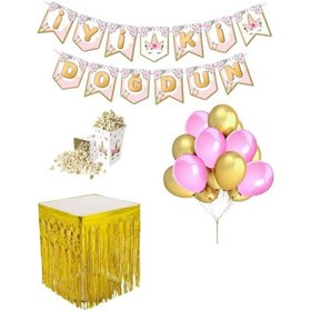 Resim Unicorn Tema 20 Adet Balon Banner Mısır Kutu Masa Etekli Tamaml 
