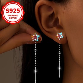Resim Çift S925 Gümüş Kadın Renkli Sentetik Zirkon Yıldız Püskül Küpeler, Şık ve Zarif Günlük Kıyafetler, Müzik Festivalleri, Partiler, Seyahat & Tatil İçin Hipoalerjenik. Ağırlık: 0.7g 