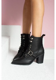 Resim Shoetek Dasha Kadın Bot&bootie Tokalı Bağcıklı Siyah Deri Sıyah Cılt 