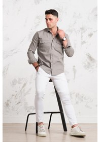 Resim Regular Fit Çift Cepli Renkli Erkek Pamuklu Kot Gömlek 